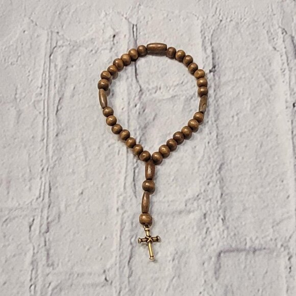 Vintage Brown Wooden Rosary Bead Necklace with Cross Pendant #goth #grunge - Picture 1 of 3